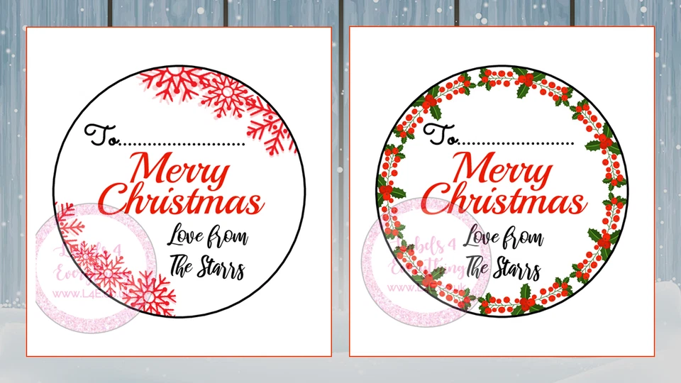 Personalised Merry Christmas Xmas To From Stickers Gift Tags Sweet Cones Hamper - Image 1 of 1
