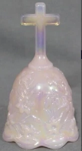 Fenton Pink Opalescent Easter Bell with Cross Handle *24278R S45 - Picture 1 of 3