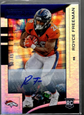 A8452- 2018 Rookies and Stars rookies Longevity Blue #124 Royce Freeman Auto /49 - Image 1 of 2
