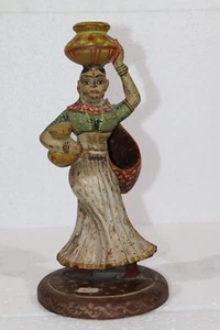 Antique Wood Hand Crafted Triable Lady Taking Home Drinking Water In Pot Statue - Picture 1 of 5