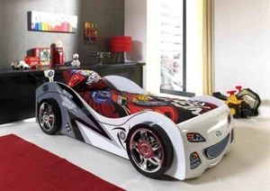 Autobett 90 x 200 Lattenrost Kinderbett Jugendbett Rennwagen Spielbett Car Weiß - Bild 1 von 3