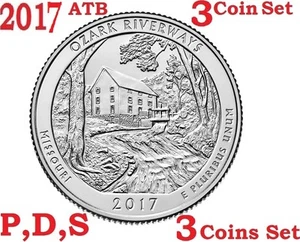 2017 P D S 25C Ozark N Scenic Riverways 3-Coin Set America the Beautiful Quarter - Bild 1 von 1