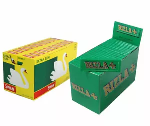 Caja completa de papeles rodantes verdes Rizla y caja completa de filtros extra delgados cisne - Imagen 1 de 1