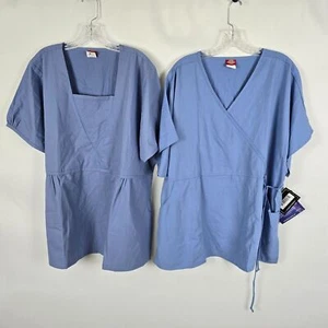 Dickies Mock Scrubs Women's Plus 2X Blue Tops Bundle Deal 1 NWT & 1 EUC Pockets - Picture 1 of 11