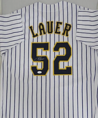 Brewers Pitcher ERIC LAUER Signed Custom Replica Pinstripe Jersey AUTO - JSA  - Image 1 of 3
