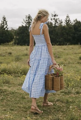 Steele Dress Lyla Size AU 6 US 2 Blue White Gingham Check  - Image 1 of 4