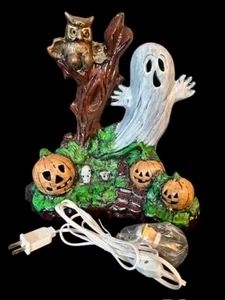 Vintage 1978 Form Keramik HALLOWEEN gruseliger Baum Eule Geist Kürbisse leuchten *FUNKTIONIERT* - Bild 1 von 13