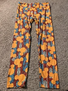 LulaRoe Orange Mickey Mouse Print Tall And Curvy Leggings - Picture 1 of 3