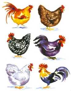 Barnyard Rooster Fowl Set Ceramic Waterslide Decals - Picture 1 of 6
