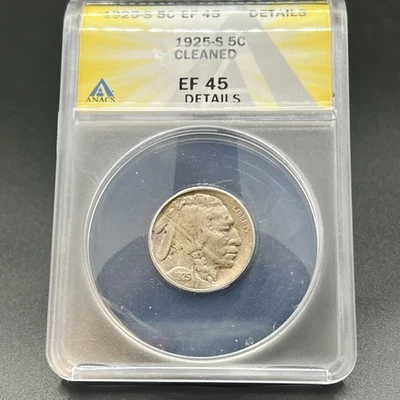 1925 S BUFFALO NICKEL XF45 Details By  ANACS 11DXA25 - Image 1 of 4