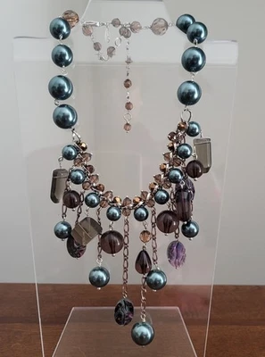 CHICO'S БИСЕР ЗАЯВЛЕНИЕ ОЖЕРЕЛЬЕ БИРЮЗОВЫЙ ЗЕЛЕНЫЙ И АМЕТИСТ ЦВЕТ - Изображение 1 из 4