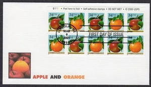 2001 34c APPLE & ORANGE BP/10 (Scott 3491d) - Fleetwood FDC TB637 - Foto 1 di 1