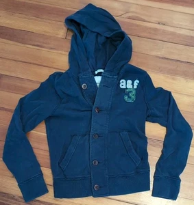 Abercrombie Kids’ Youth Y2K Button Front Hooded Muscle Sweater Size Medium Blue - Picture 1 of 6