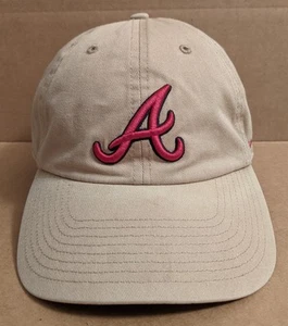 Atlanta Braves Khaki Tan/Red Logo Baseball Hat Cap Adjustable Belt 100% Cotton - Picture 1 of 11