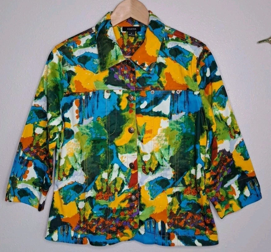 Chaqueta multicolor vintage para mujer Kaktus ligera de algodón suave M Foto 1 de 4