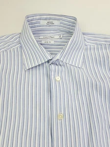 Camisa Calvin Klein Calce Ajustado Talla 15.5 32-33 Para Hombres Blanco Azul Rayas Puño Francés - Imagen 1 de 10