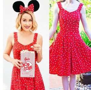 LC Lauren Conrad Disney Minnie Mouse print red cutout back bow coquette dress 12 - Picture 1 of 11