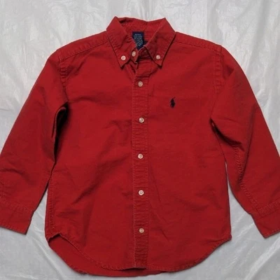 Ralph Lauren 红色小男孩红色长袖纽扣衬衫,尺寸 S — 第 1/4 张图片