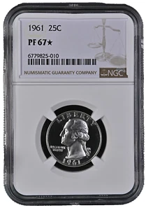 1961 SILVER PROOF WASHINGTON QUARTER 25C U.S COIN NGC PF 67* STAR - Picture 1 of 6