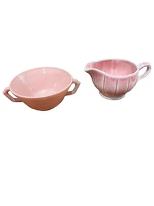 Set 2 Pink MCM Bowl Creamer WS George Petalware Creamer Hazel Atlas Bowl Handled - Picture 1 of 15