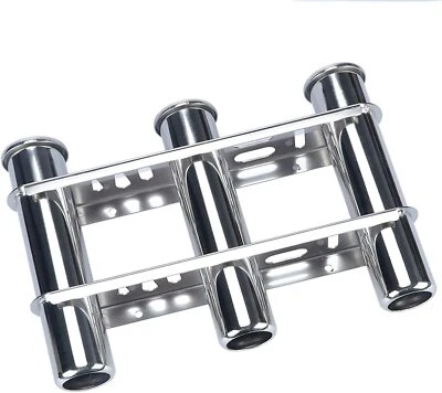 Marine Boat 3 Link Tubes Fishing Rod Holder Stainless Steel Decorative Pattern - Image 1 of 4