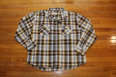 Antigo Old Skool 1996 Marrom Ecru Xadrez Botão para Cima L.S. Camisa Western masculina tamanho 5X nova com etiquetas - Imagem 1 de 4