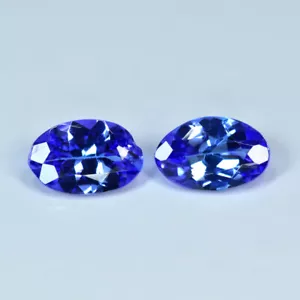 0.74Ct (2Pcs) Oval Pair_Genuine Lustrous Natural Purplish Blue Tanzanite - Picture 1 of 1