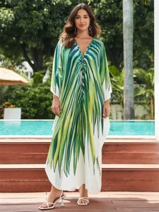 Boho Style Plus Size Kaftan Beach Wear Dress Bathing Suit Cover-Up For Women NEW - Picture 1 of 17