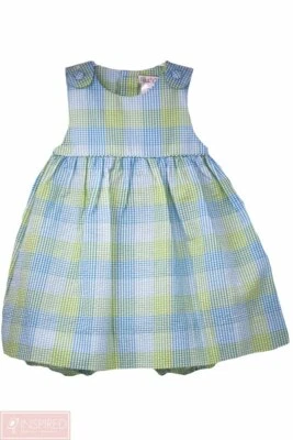 Vestido a cuadros azul y verde Petit Ami para bebés niñas con flores *LIQUIDACIÓN* Foto 1 de 3