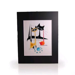 Unique Mid Century Modern Atomic Cat Wall Art Print 11" x 14" Mat - Picture 1 of 2
