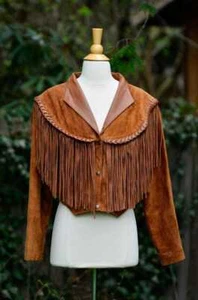 Women Brown Suede Western Style Leather Jacket With Long Leather Fringe - Picture 1 of 4