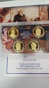 Juego de 4 monedas de prueba de dólar presidencial S 2009 caja original y certificado de autenticidad - Imagen 1 de 2
