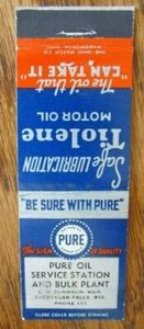 PURE OIL GASOLINERA MATCHBOOK COVER: SHEBOYGAN FALLS, WISCONSIN -G19 - Imagen 1 de 1