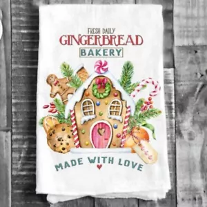 Toalla de té de cocina de algodón de Navidad panadería para casa de pan de jengibre - Imagen 1 de 2