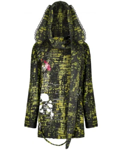Punk Rave Womens Shredded Gothic Grunge Sweater Top With Scarf Hood Black Yellow - Picture 1 of 13