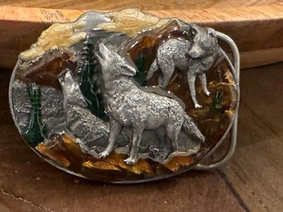 Vintage 1981 Wolf Pack Belt Buckle Bergamot Siskiyou Silver Tone - Image 1 of 4