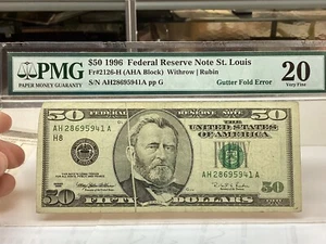 $50 1996 PMG 20 Gutterfold Error Fr#2126-H  - Picture 1 of 6