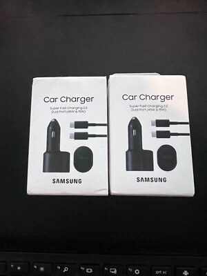 Original Nuevo Samsung 45W 2 Puertos Doble Cargador de Coche con Cable - Paquete de 2 Nuevo en Caja Foto 1 de 3