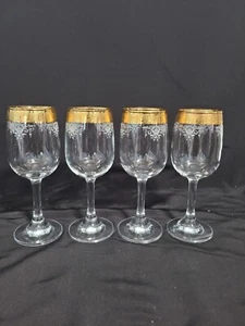 CELLINI CRYSTAL GOBLETS 22KT GOLD ENCRUSTED, SET OF 4 VINTAGE - Picture 1 of 20