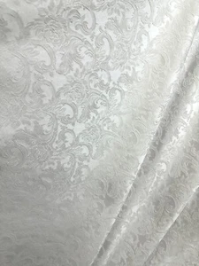 WHITE Damask Floral Upholstery Drapery Brocade Fabric (110 in.) Sold By The Yard - Picture 1 of 5