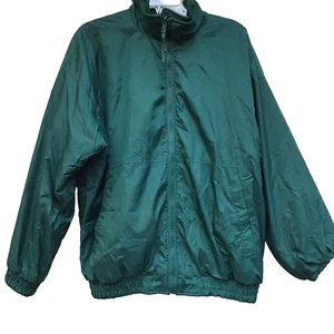 VTG Trader Bay Jacket Mens Sz L Green Reversible Nylon Fleece Full Zip Bomber - Picture 1 of 17