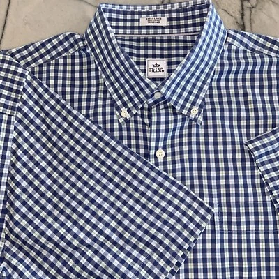Peter Millar Men’s Short Sleeve Dress Shirt | XL | Blue Checkered EUC - Image 1 of 4