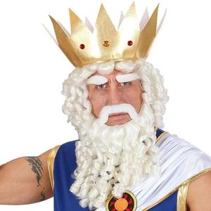 Parrucca Uomo Acquario Parrucca con Barba Bianco Nettuno Poseidone Dei-Re Zeus - Foto 1 di 3
