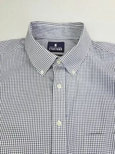 Camisa Oxford Stafford Calce Regular Talla 17 32-33 Hombres Azul Marino Blanco A Cuadros Con Botones - Imagen 1 de 9