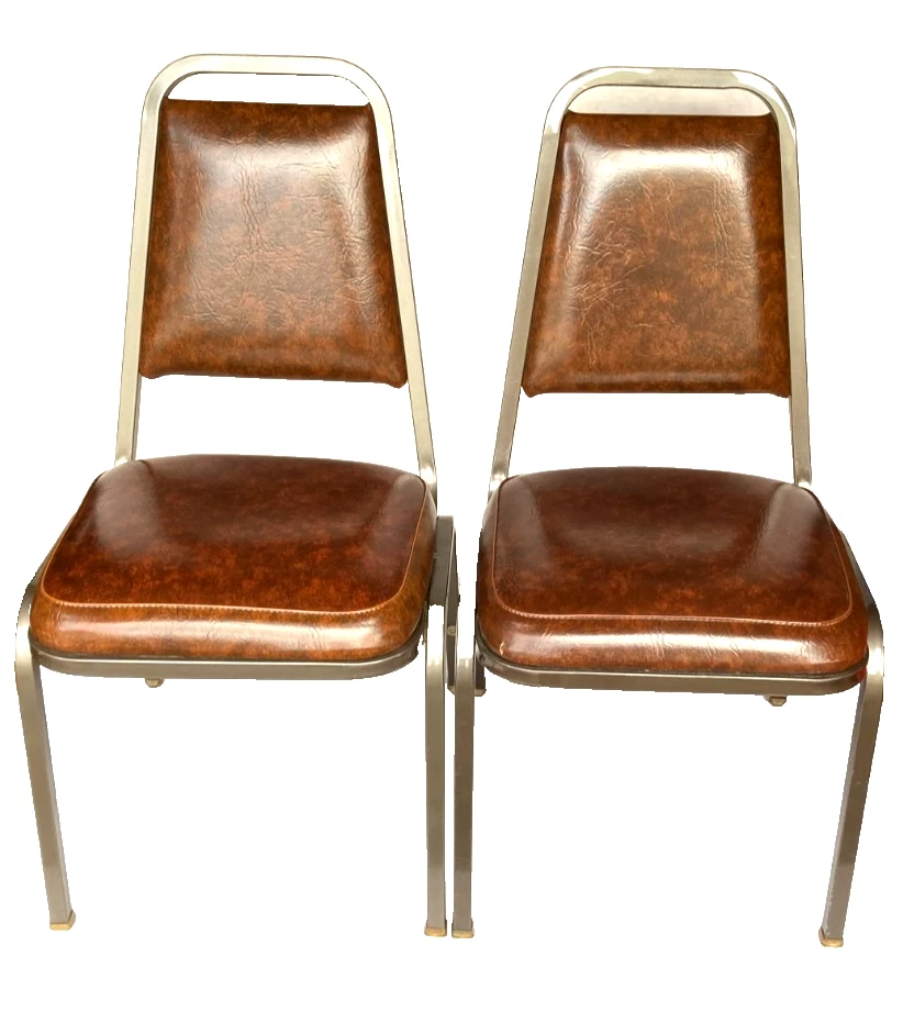 ВИНТАЖНЫЙ НАБОР ИЗ 2 ВИНИЛОВЫХ МЕТАЛЛИЧЕСКИХ СТУЛЬЕВ Shelby Williams Industries Inc. с обивкой - Изображение 1 из 3