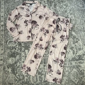 Conjunto de pijama floral largo cuello muesca polar suave talla mediana Tahari - Imagen 1 de 10