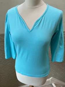 Caviar Paris turquoise blue 3/4 sleeve top size S - Picture 1 of 4