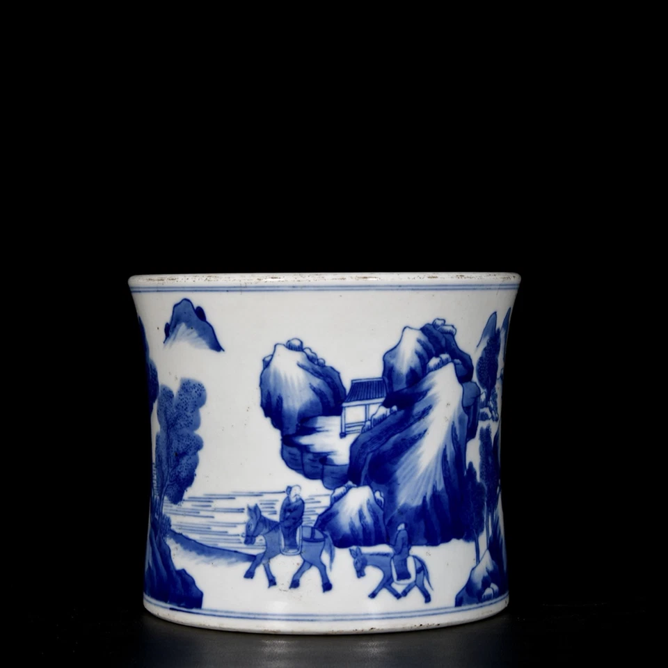 Vaso de porcelana chinês azul e branco pintado à mão padrão paisagem 101430 - Imagem 1 de 4