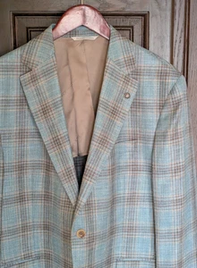 Abrigo deportivo JACK VICTOR Midland Loro Piana lana seda lino, azul claro a cuadros 42 S - Imagen 1 de 8