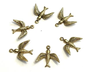 6 Stck. Gold Messing Vogel Charms Vintage Charms Kostenloser Versand - Bild 1 von 2